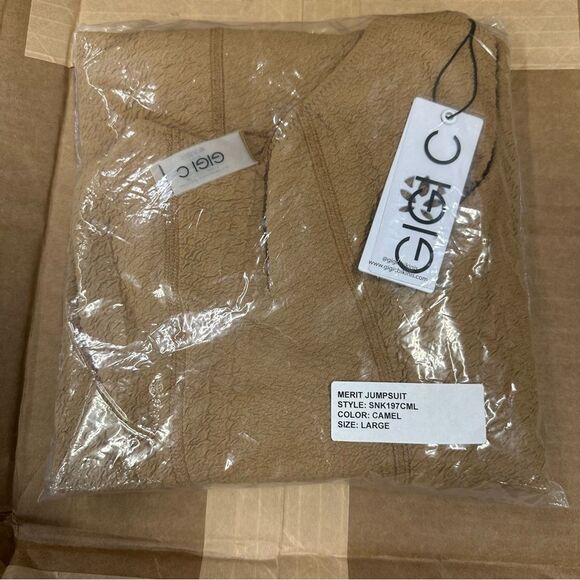 New Gigi C Merit Jumpsuit Camel Brown Snakeskin L - Picture 4 of 5